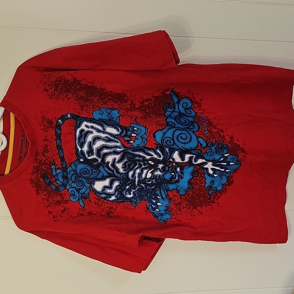 Vtg Avirex Red Graphic Mens T-Shirt XL Streetwear Grunge Japanese EUC